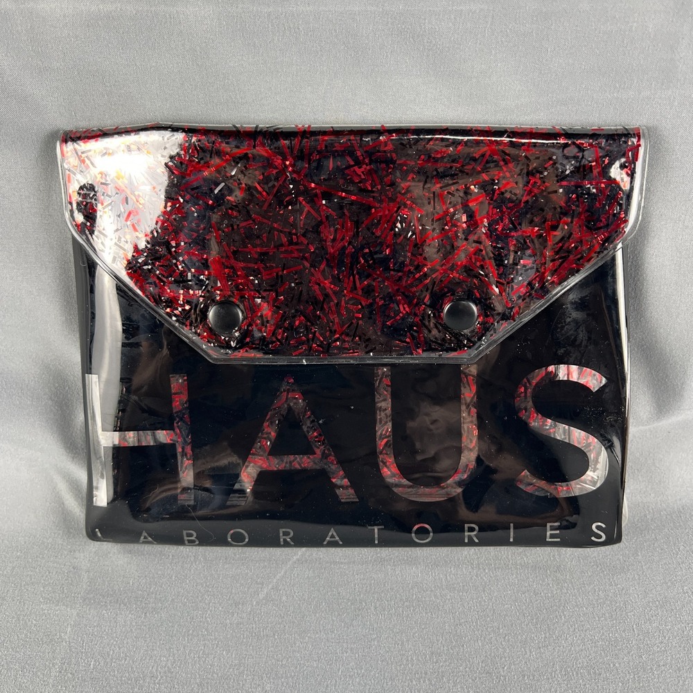 Haus Laboratories by Lady Gaga Cosmetic Bag Womens Black Red Glitter Lightweight